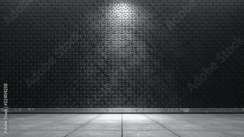 Fototapeta Naklejka Na Ścianę i Meble -  Diamond metal wall background with concrete floor. 3d renderer
