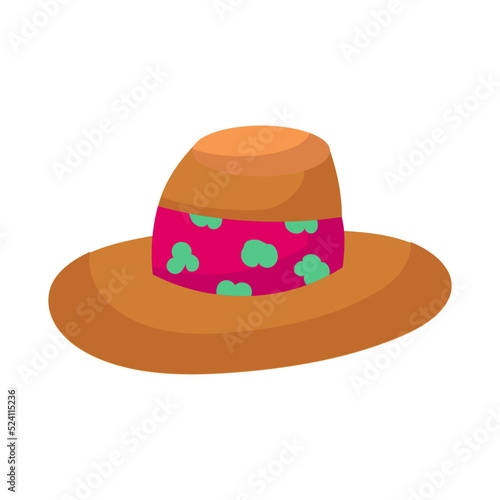 Summer cap or cartoon hat and sunhat icon. Beach accessory girl and elegant clothes isolated vector illustration. Headdress element and headgear with ribbon for sea. Flat head clothing