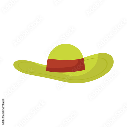 Summer cap or cartoon hat and sunhat icon. Beach accessory girl and elegant clothes isolated vector illustration. Headdress element and headgear with ribbon for sea. Flat head clothing