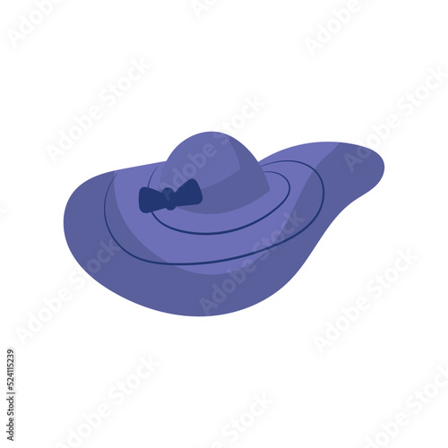 Summer cap or cartoon hat and sunhat icon. Beach accessory girl and elegant clothes isolated vector illustration. Headdress element and headgear with ribbon for sea. Flat head clothing