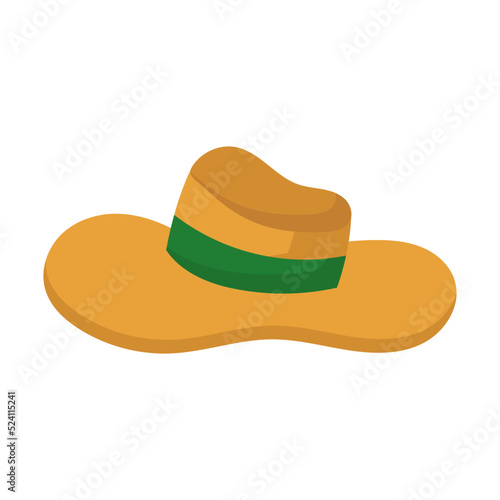 Summer cap or cartoon hat and sunhat icon. Beach accessory girl and elegant clothes isolated vector illustration. Headdress element and headgear with ribbon for sea. Flat head clothing