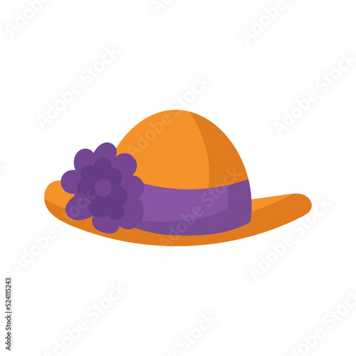 Summer cap or cartoon hat and sunhat icon. Beach accessory girl and elegant clothes isolated vector illustration. Headdress element and headgear with ribbon for sea. Flat head clothing