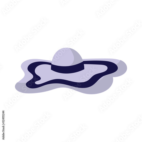 Summer cap or cartoon hat and sunhat icon. Beach accessory girl and elegant clothes isolated vector illustration. Headdress element and headgear with ribbon for sea. Flat head clothing