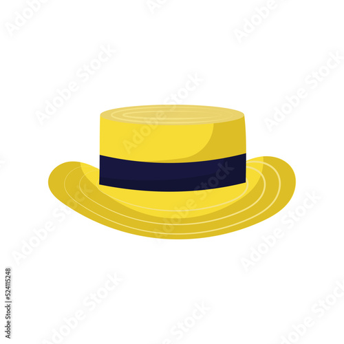 Summer cap or cartoon hat and sunhat icon. Beach accessory girl and elegant clothes isolated vector illustration. Headdress element and headgear with ribbon for sea. Flat head clothing