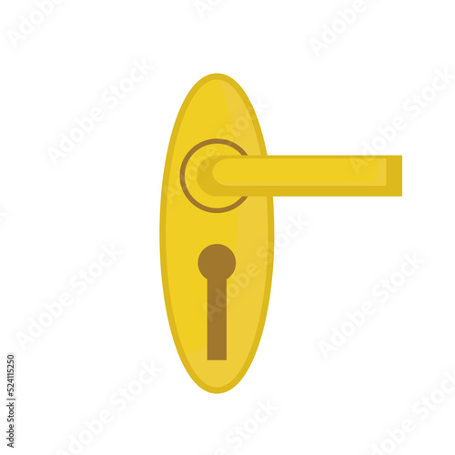 Door handle and doorknob latch with window. Brass round knob and room lock isolated office icon vector illustration. Vintage gold house security furniture and entrance keyhole cartoon