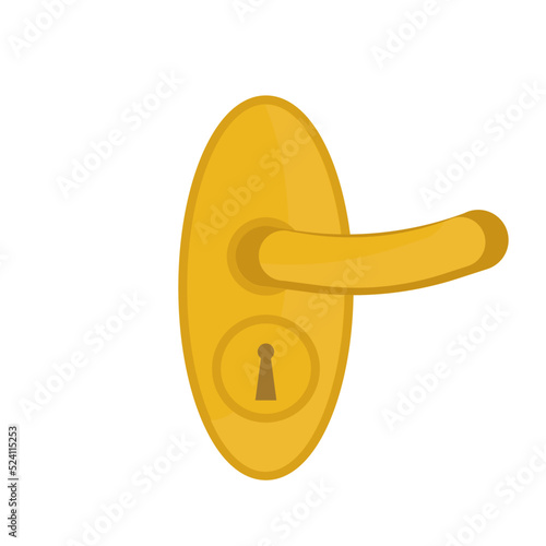 Door handle and doorknob latch with window. Brass round knob and room lock isolated office icon vector illustration. Vintage gold house security furniture and entrance keyhole cartoon
