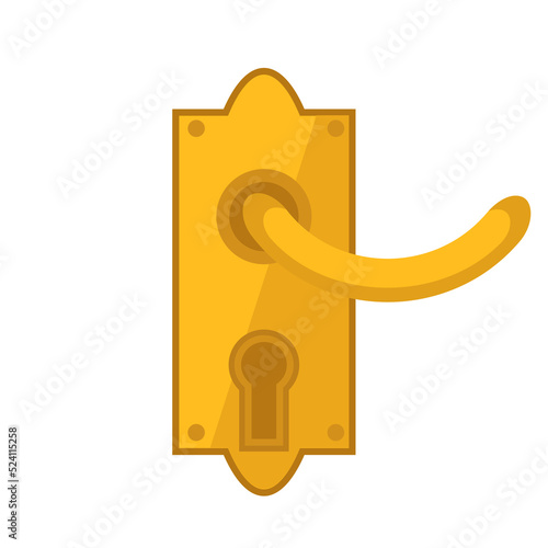 Door handle and doorknob latch with window. Brass round knob and room lock isolated office icon vector illustration. Vintage gold house security furniture and entrance keyhole cartoon
