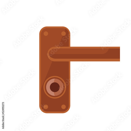 Door handle and doorknob latch with window. Brass round knob and room lock isolated office icon vector illustration. Vintage gold house security furniture and entrance keyhole cartoon