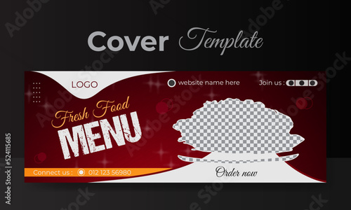 Delicious food menu restaurant Facebook cover design or promotional banner template