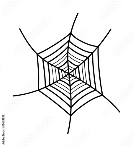 Spider web doodle isolated. Outline hand drawn cobweb. Vector halloween illustration