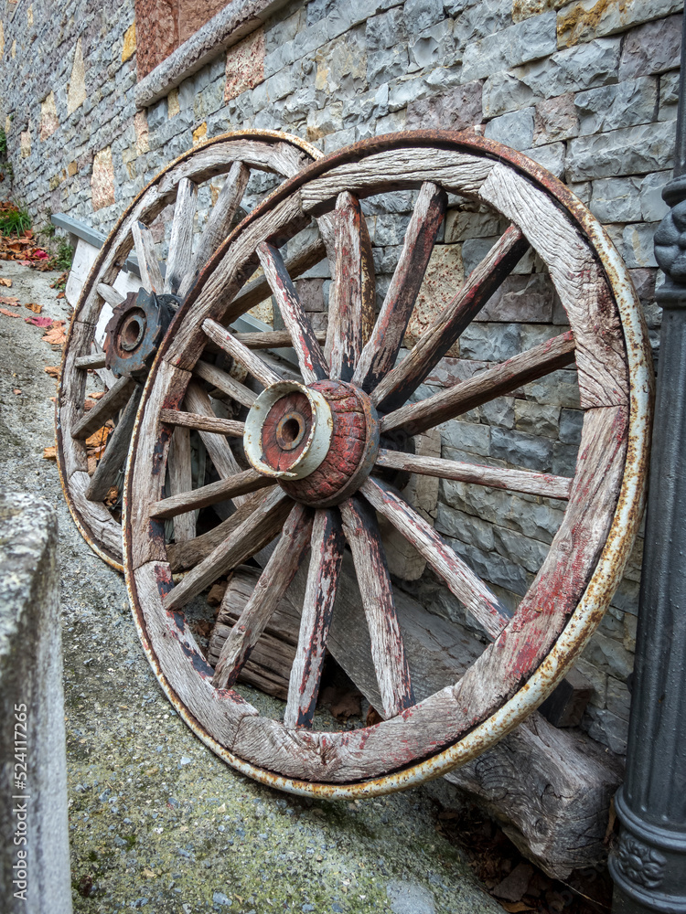 wooden wheel of an ancient cart