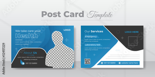 Medical healthcare marketing postcard or business promotion ad's design template.