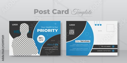 Minimal and creative medical postcard design. Vector medical postcard layout template.