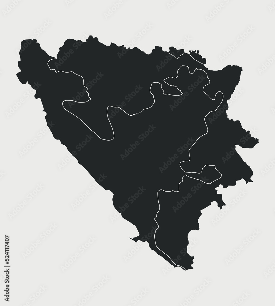Obraz premium Bosnia and Hercegovina map with regions isolated on white background. Outline Map of Bosnia and Hercegovina. Vector illustration