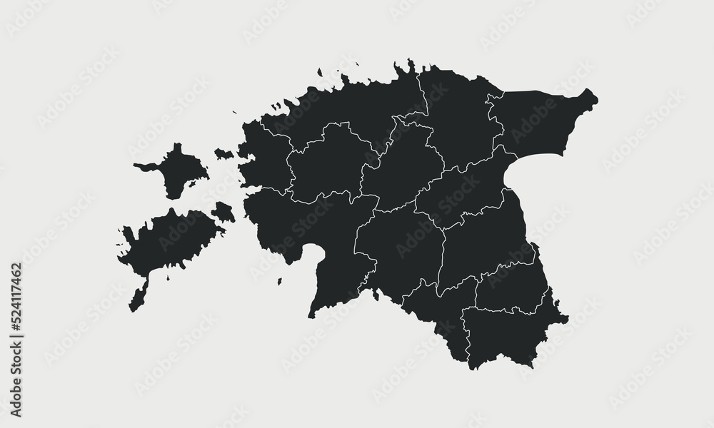 Estonia map with regions isolated on white background. Outline Map of Estonia. Vector illustration Estonia map with regions isolated on white background. Outline Map of Estonia. Vector illustration