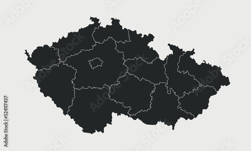 Czech Republic map with regions isolated on white background. Outline Map of Czech Republic. Vector illustration