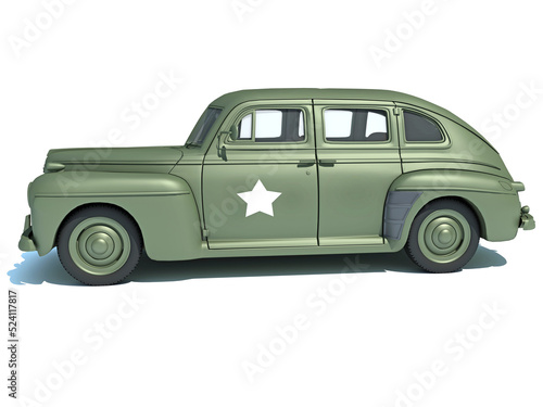1940 vintage army car 3D rendering on white background