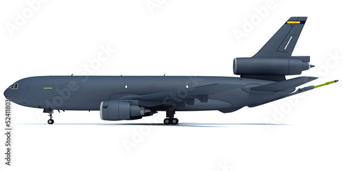 Aerial refueling aircraft 3D rendering of military airplane on white background