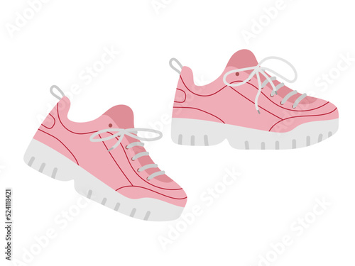 Pink Sneakers for jogging and sports. Modern fashion sneakers shoes. Sports shoes. Flat Vector isolated on white background. Running shoes. Men's or women's footwear