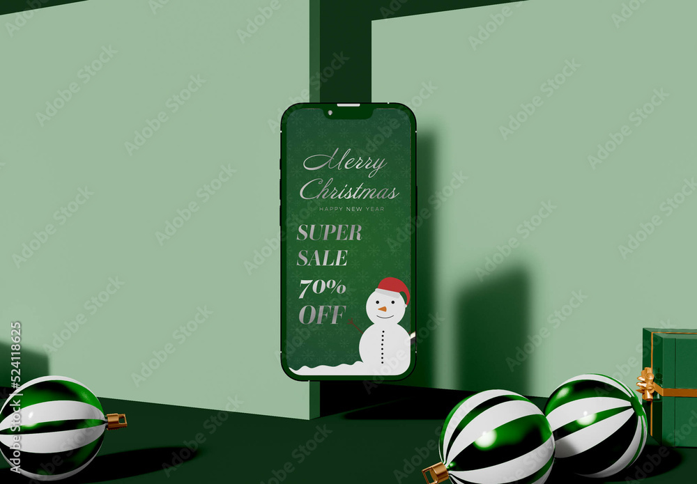 Smartphone Screen Christmas Concept Mockup Stock Template | Adobe Stock