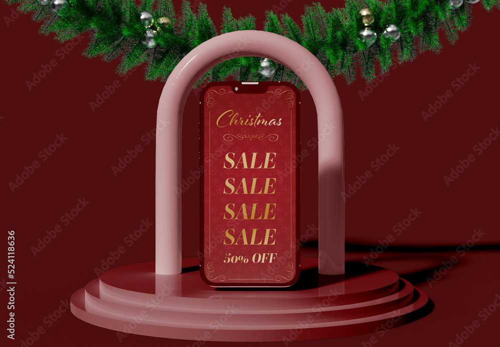 Christmas Phone with Decorations Mockup Stock Template | Adobe Stock