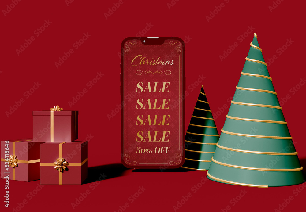 Smartphone with Christmas Theme Mockup Stock Template | Adobe Stock