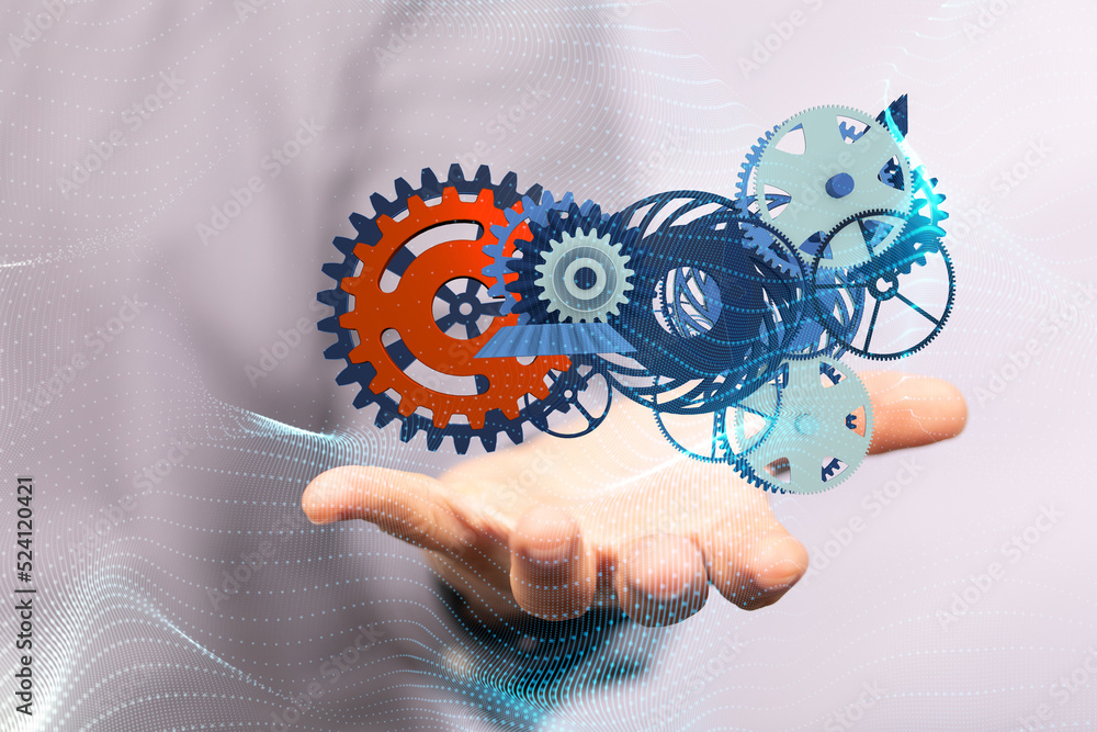 Naklejka premium gear system data. Connecting lines and dots.Big data visualization