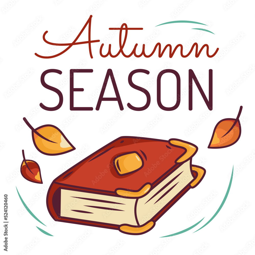 A postcard with an inscription surrounded by a book and autumn leaves is an autumn cozy mood. A postcard with an inscription surrounded by a book and autumn leaves is an autumn cozy mood.