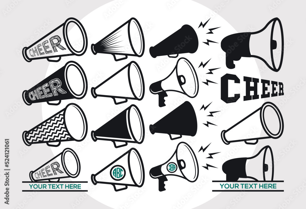 Vecteur Stock Cheer Megaphone SVG Bundle, Cheers Svg, Megaphone Svg, Cheer Cone Svg, Cheerleader