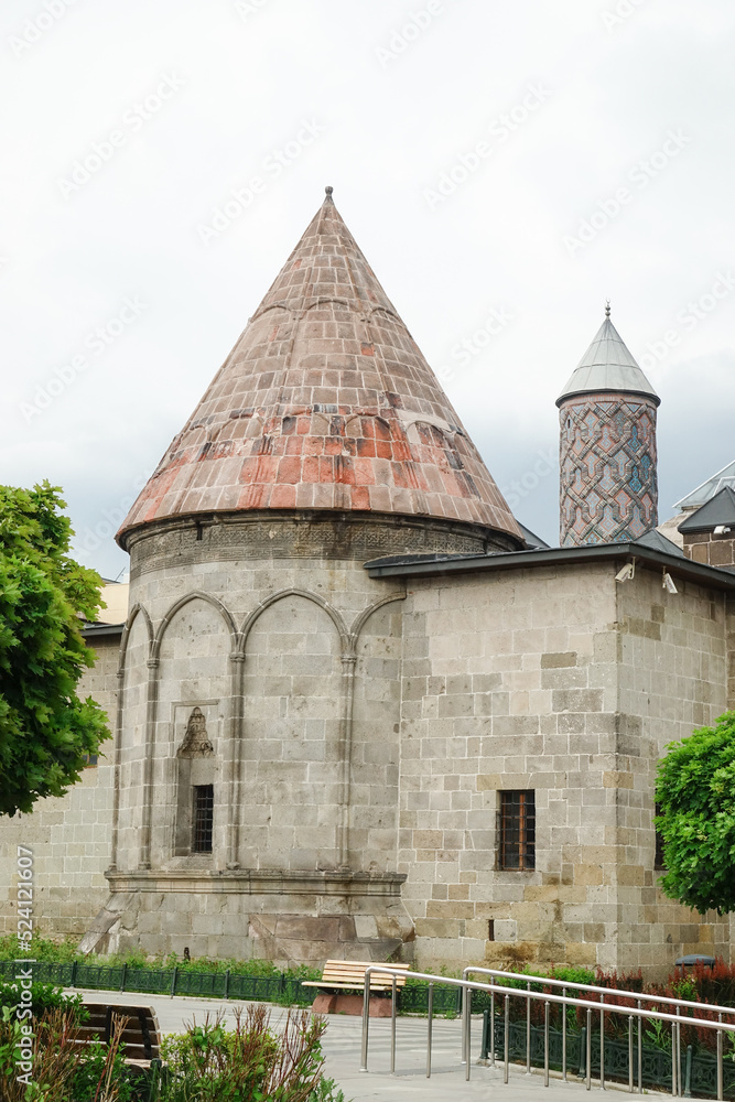 Fototapeta premium Yakutiye Madrasa in Erzurum, Turkey. The madrasa was built in 1310 by order of a local governor of the Ilkhanids, Hoca Yakut. It is a tourist magnet in modern Erzurum.