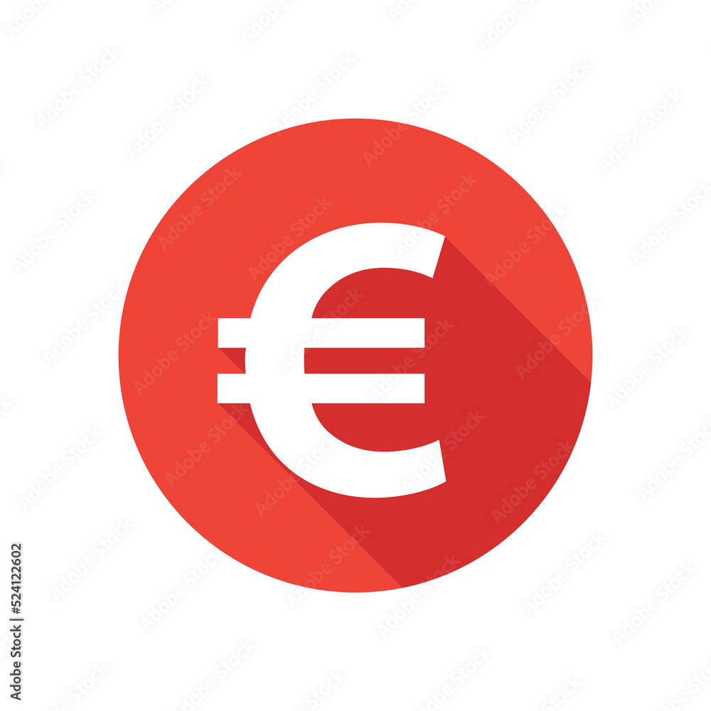 Euro flat icon, round button in long shadow style. Euro flat icon, round button in long shadow style.