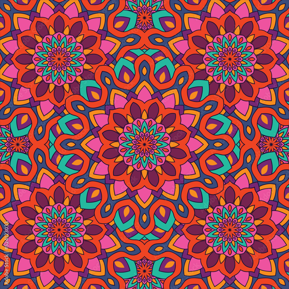 Abstract festive colorful floral vector ethnic tribal pattern and Doodle vintage Violet lace Doodle Ethnic Festive Abstract Vector Pattern