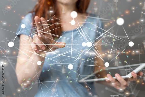 abstract lines with dots ov...