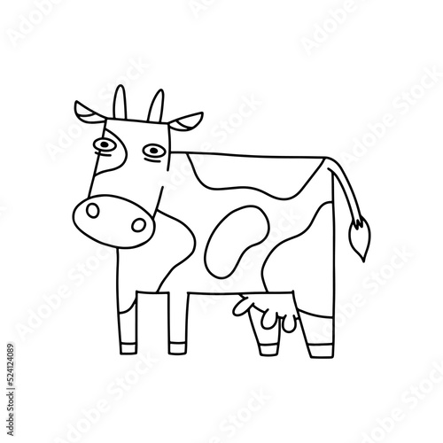 Cute cartoon cow coloring page. Kids coloring book vector illustration.