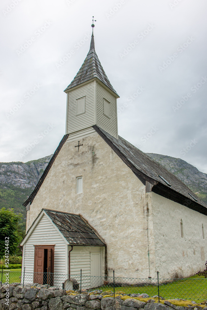 Eidfjord gamle kyrkje (old church) near Eidfjord Vestland in Norway (Norwegen, Norge or Noreg)
