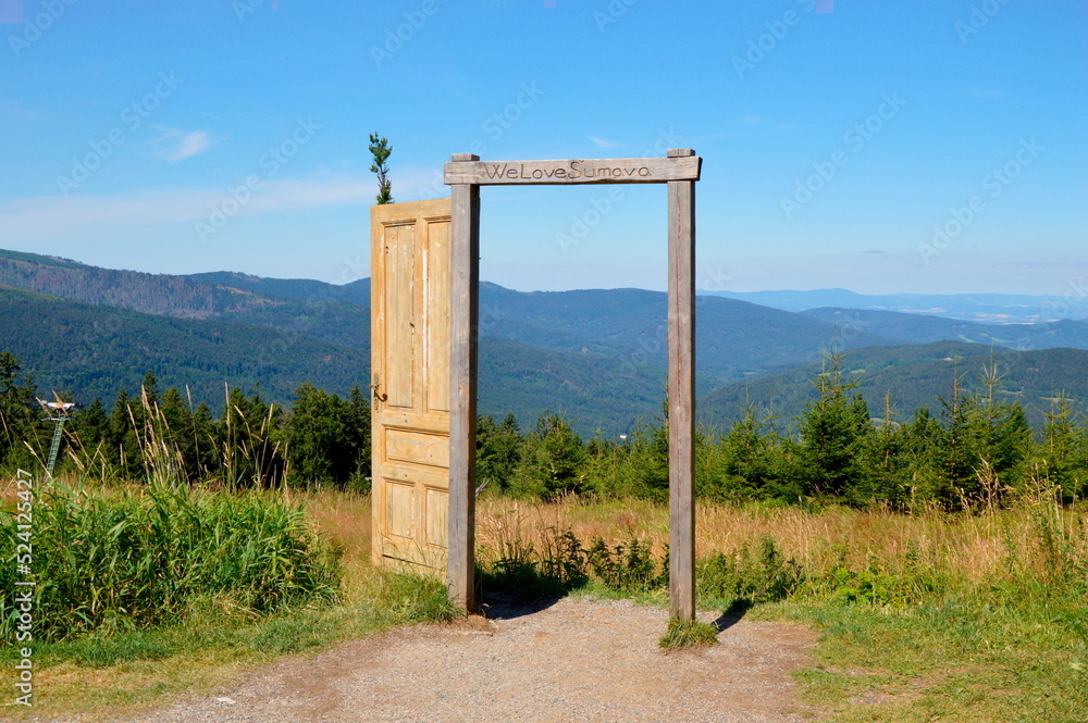 Open door at the top of Pancíř in Šumava - Czech Republic, Bohemian forest (Šumava) Open door at the top of Pancíř in Šumava - Czech Republic, Bohemian forest (Šumava)
