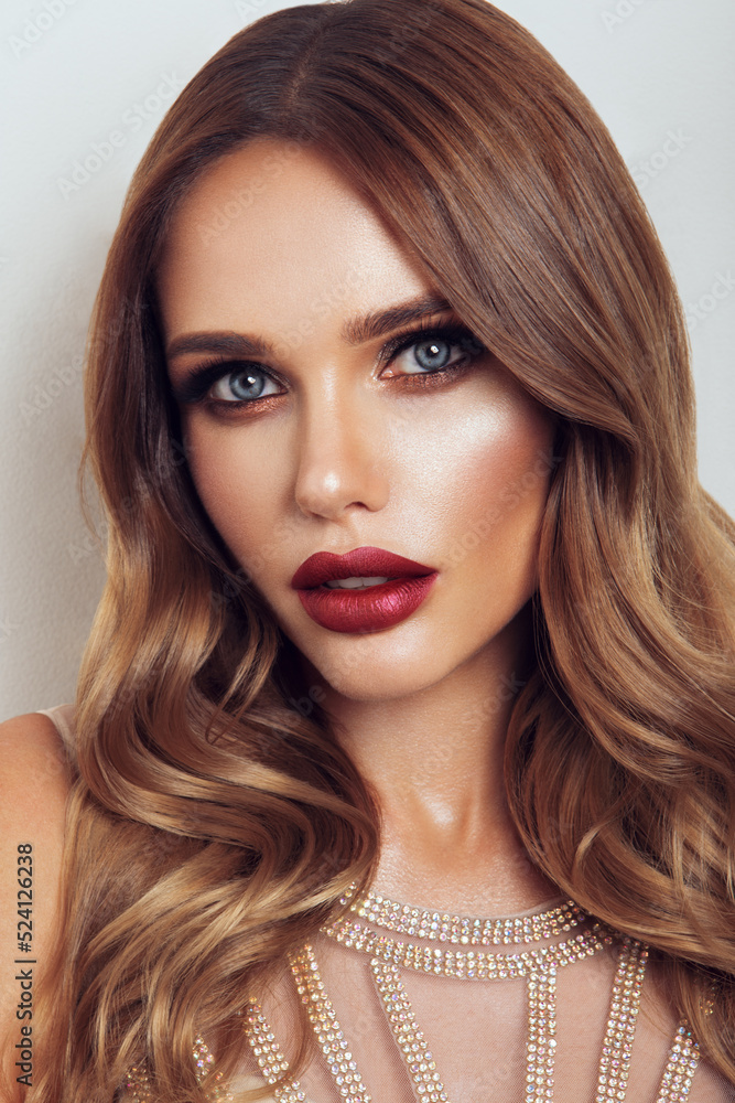 Beautiful model with curly hairstyle. Beautiful make up Beautiful model with curly hairstyle. Beautiful make up