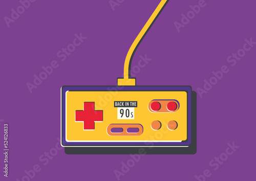 Multicolored vector illustration of retro joystick for computer video game. Concept or idea back in the 90s.
