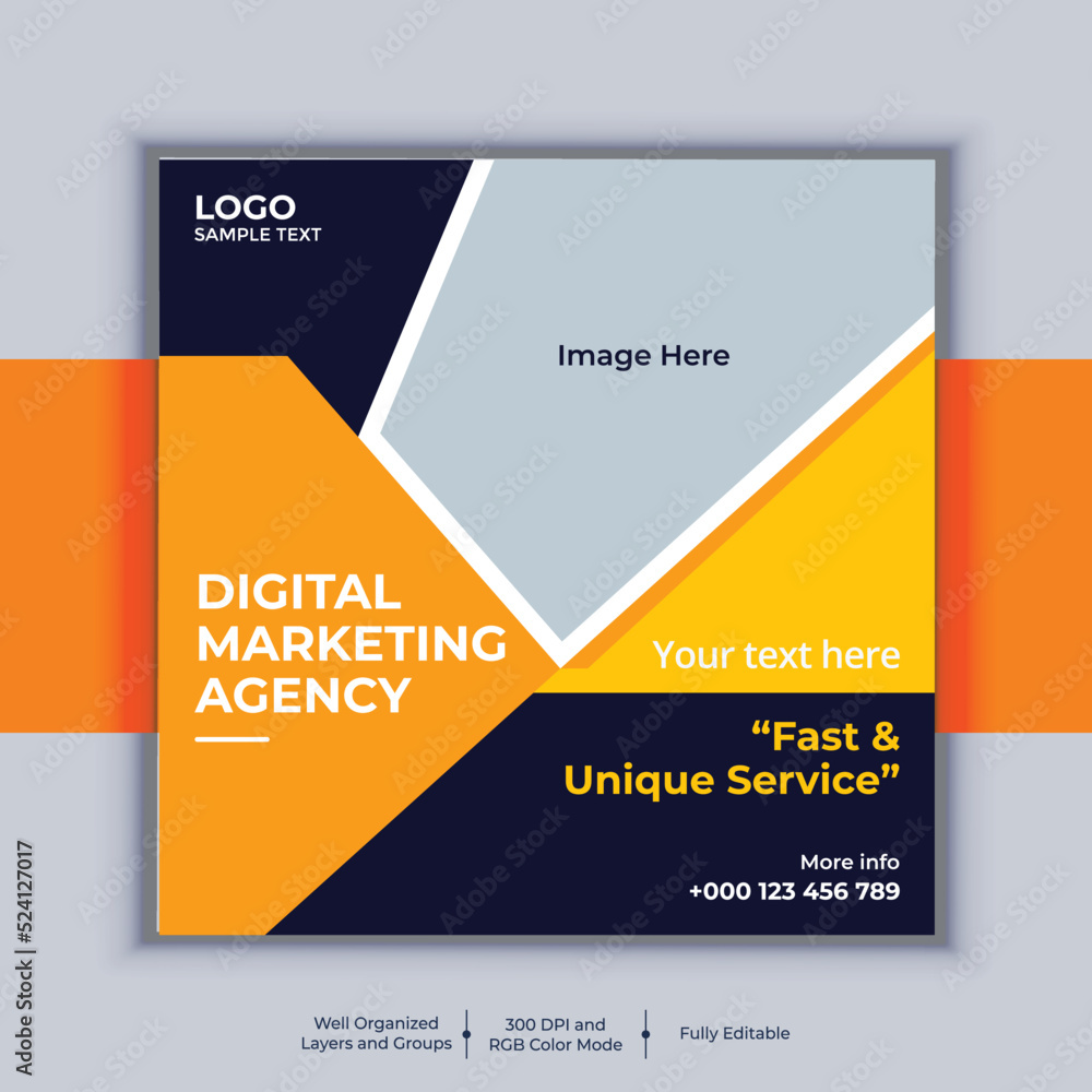 Digital Marketing Agency Corporate Social Media Post Banner Design, Modern Layout Vector Template, Professional Business Square Banner Design
