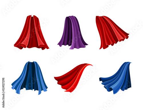 Colorful Cloak or Cape as Loose Silk Garment Worn Over Clothing Vector Set