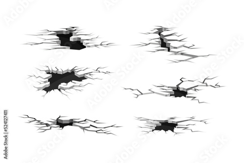 Earthquake Crack with Black Hole in Ground Surface and Destruction Split Vector Set