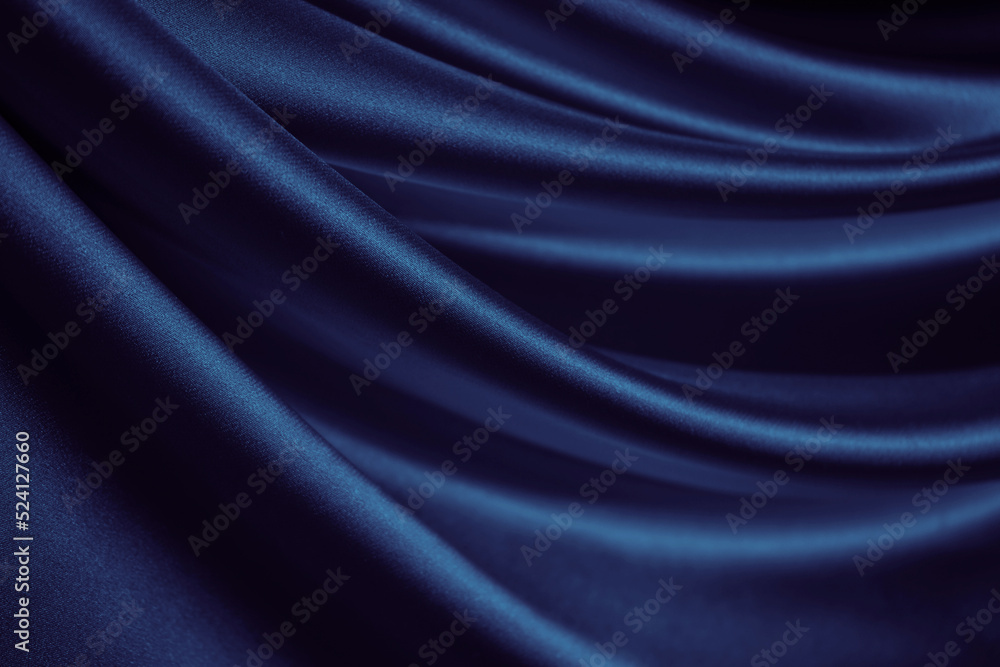 Obraz na płótnie Black blue silk satin. Dark elegant background with space for design. Soft folds. Wavy. Shiny smooth fabric. Luxurious. Valentine, 14.02, Christmas, New year, festive. w salonie