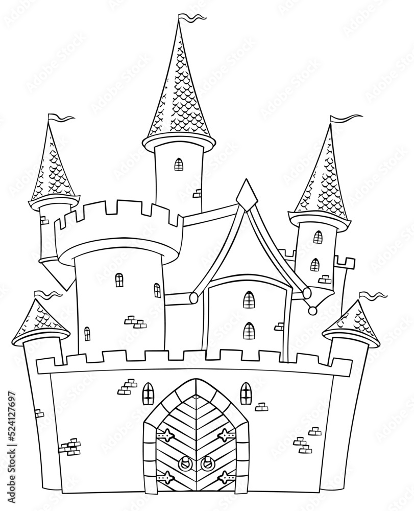 Castle. Element for coloring page. Cartoon style. Stock Vector | Adobe