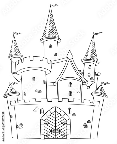 Castle. Element for coloring page. Cartoon style.