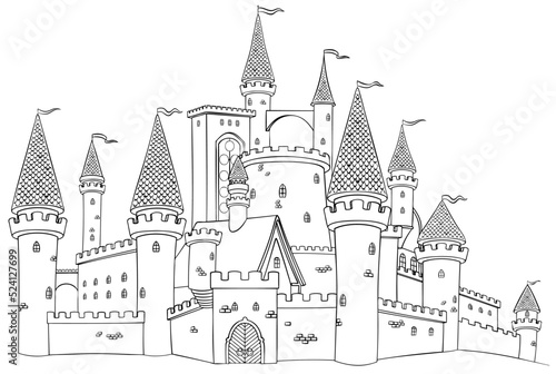 Castle. Element for coloring page. Cartoon style. © Artur