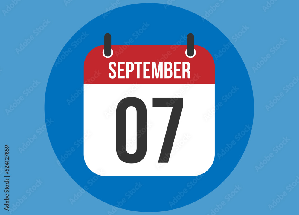 7 September blue calendar vector. Calendar september with circle in background clear. 7 September blue calendar vector. Calendar september with circle in background clear.