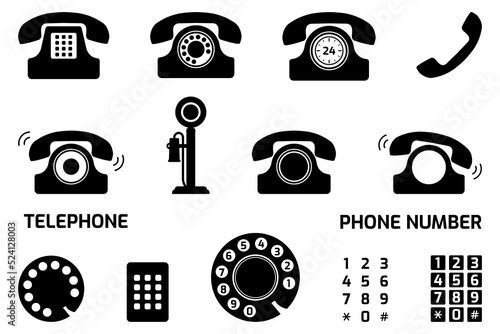 Retro telephone icon set. Collection of vintage telephone symbols. Flat vector illustration photo