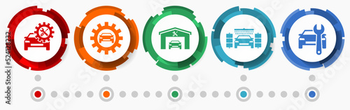 Car serivces vector icon set,  auto wash and workshop flat design web buttons, infographic template