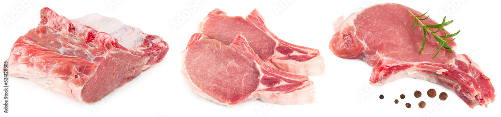 raw pork meat isolated on white background. clipping path