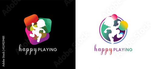 Colorful playing children logo template design
